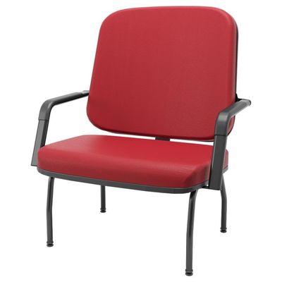 Kit 02 Cadeiras De Escritório Recepção Com Braço Fixa Preta Magno P03 Vinil Vermelho - Lyam Decor