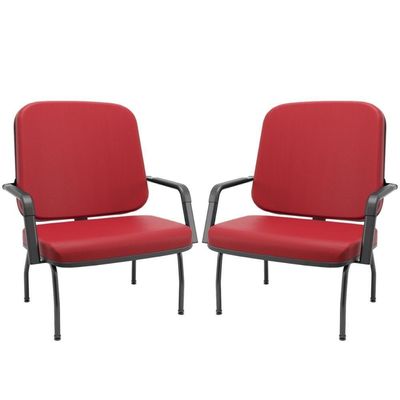 Kit 02 Cadeiras De Escritório Recepção Com Braço Fixa Preta Magno P03 Vinil Vermelho - Lyam Decor