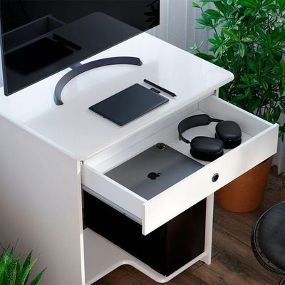 Mesa De Computador Pratica Com Gaveta Branco