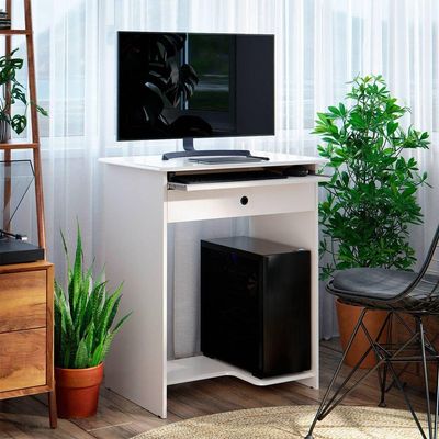 Mesa De Computador Pratica Com Gaveta Branco