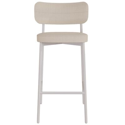 Kit 02 Banquetas Alta Bar Cozinha Sala De Jantar Aço Branco Kaira C01 Linho Areia - Lyam Decor
