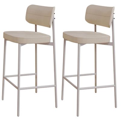 Kit 02 Banquetas Alta Bar Cozinha Sala De Jantar Aço Branco Kaira C01 Linho Areia - Lyam Decor