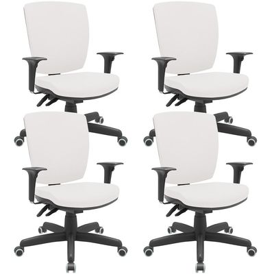 Kit 04 Cadeiras de Escritório Diretor Office Giratória Preto Alta Flexi P03 Vinil Branco - Lyam