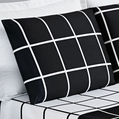 Jogo Cama Lençol Brooklyn Solteiro Quadriculado Micropercal 200 Fios 3 Peças - Preto