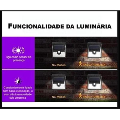 Luminária Arandela Jardim Casa com Sensor De Presença Movimento Energia Solar