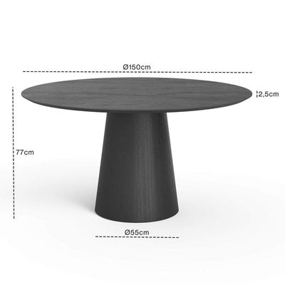 Mesa De Jantar Redonda 150cm Scandi 8 Lugares Lamina Natural De Madeira Preto