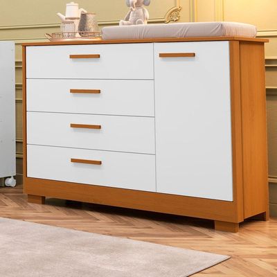 Comoda Zaki 1 Porta 4 Gaveta Branco Fosco Com Savana - Reller