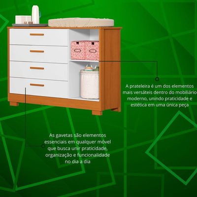 Comoda Zaki 1 Porta 4 Gaveta Branco Fosco Com Savana - Reller