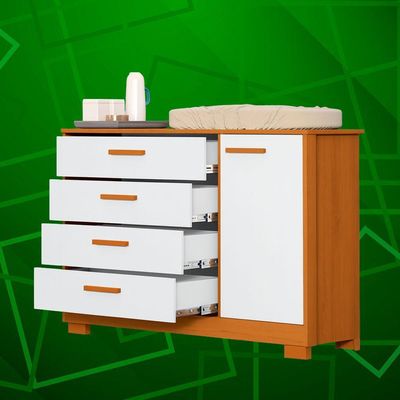 Comoda Zaki 1 Porta 4 Gaveta Branco Fosco Com Savana - Reller