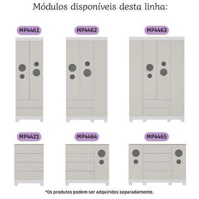 Guarda-roupa Infantil 62cm 2 Portas Com Vidro E 2 Gavetas Bombom Multimóveis MP4461 Branco-off White