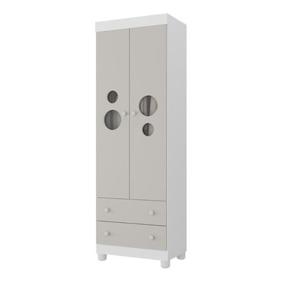 Guarda-roupa Infantil 62cm 2 Portas Com Vidro E 2 Gavetas Bombom Multimóveis MP4461 Branco-off White