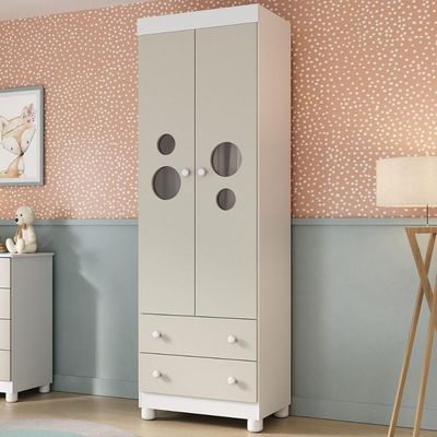Guarda-roupa Infantil 62cm 2 Portas Com Vidro E 2 Gavetas Bombom Multimóveis MP4461 Branco-off White