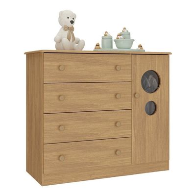 Cômoda Infantil 95cm 1 Porta Com Vidro E 4 Gavetas Pirulito Multimóveis MP4469 Madeirado
