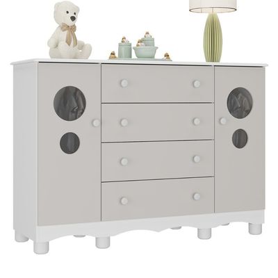 Cômoda Infantil 125cm 2 Portas Com Vidro E 4 Gavetas Suspiro Multimóveis MP4460 Branco-off White