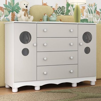 Cômoda Infantil 125cm 2 Portas Com Vidro E 4 Gavetas Suspiro Multimóveis MP4460 Branco-off White