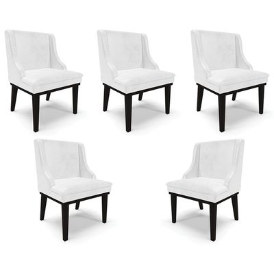 Kit 5 Cadeiras Decorativas Sala de Jantar Base Fixa de Madeira Firenze PU Branco Brilho/Preto G19 - Gran Belo