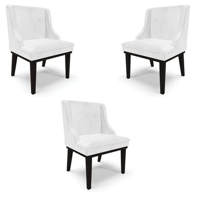 Kit 3 Cadeiras Decorativas Sala de Jantar Base Fixa de Madeira Firenze PU Branco Brilho/Preto G19 - Gran Belo