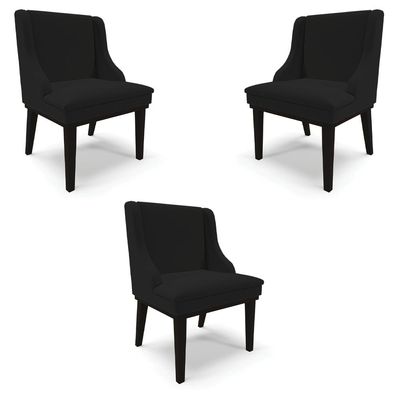 Kit 3 Cadeiras Decorativas Sala de Jantar Base Fixa de Madeira Firenze Linho Preto G19 - Gran Belo