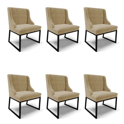 Cadeira Sala de Jantar Industrial Preto Kit 6 Liz Suede Marrom R D03 - D'Rossi