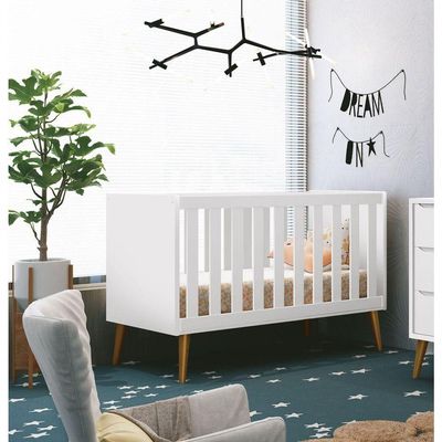 Berço Americano Théo New Branco Fosco Com Madeira - Moveisaqui