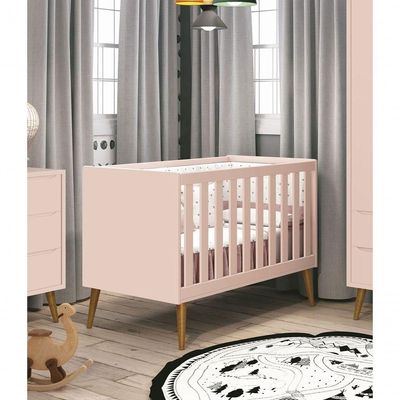 Berço Americano Théo New Rosa Fosco Com Madeira - Reller