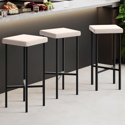 Kit 06 Banquetas Alta Bar Cozinha Sala De Jantar Preto Stella L02 Suede Bege - Lyam Decor
