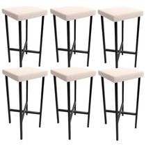 Kit 06 Banquetas Alta Bar Cozinha Sala De Jantar Preto Stella L02 Suede Bege - Lyam Decor