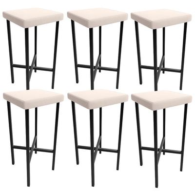 Kit 06 Banquetas Alta Bar Cozinha Sala De Jantar Preto Stella L02 Suede Bege - Lyam Decor