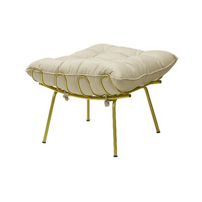 Puff Decorativo Sala de Estar Abel Pés Dourado Veludo Bege - Gran Belo