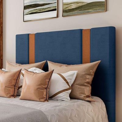 Cabeceira Estofada Casal 140 Cm Ametista Veludo Azul Marinho
