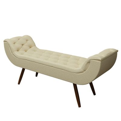 Recamier Puff Estofado Queen 160 Cm Drusa Linho Creme