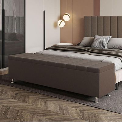 Calçadeira Baú Recamier Estofado Queen 160 Cm ônix Corino Marrom