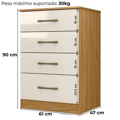 Comoda 4 Gavetas 61 Cm MS913 Moval Freijo Off White