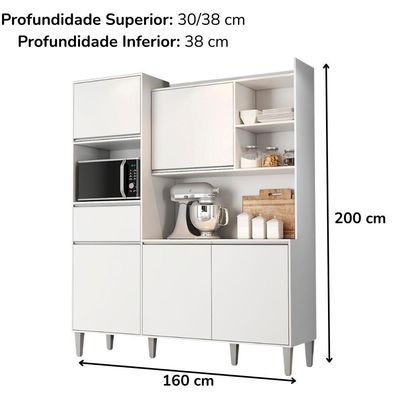 Kit Cozinha Compacta 5 Portas 160 Cm Isabel Branco Reajl Moveis Branco