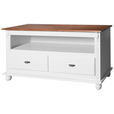 Rack 2 Gavetas Nicho e Tampo de Madeira 502 Laca Branca