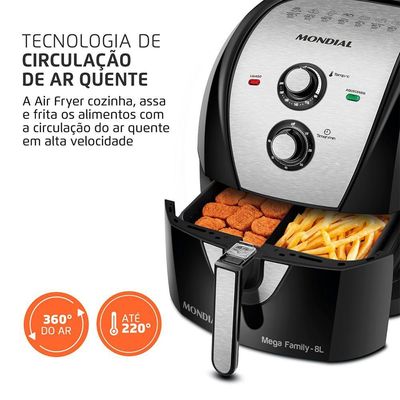 Fritadeira Sem Óleo Air Fryer 8L Mondial Preto/Inox 1900W AFD-80-BI 220V