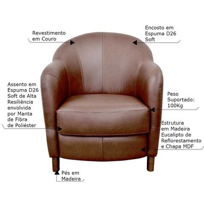 Kit 3 Poltronas Decorativas Sala de Estar Pés Madeira Kairós Couro Caramelo - Gran Belo