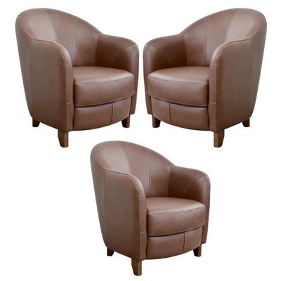 Kit 3 Poltronas Decorativas Sala de Estar Pés Madeira Kairós Couro Caramelo - Gran Belo