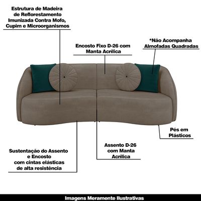 Sofá Decorativo 318cm com Almofadas Redondas Clarke Veludo Bege - Gran Belo