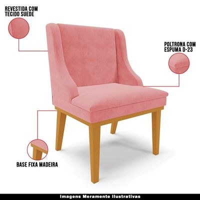 Kit 5 Cadeiras Decorativas Sala de Jantar Base Fixa de Madeira Firenze Suede Rose/Castanho G19 - Gran Belo