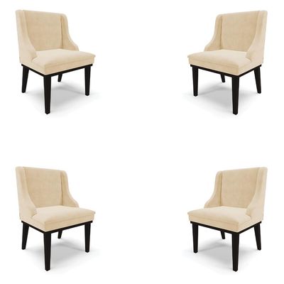 Kit 4 Cadeiras Decorativas Sala de Jantar Base Fixa de Madeira Firenze Suede Bege/Preto G19 - Gran Belo