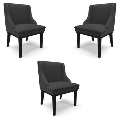 Kit 3 Cadeiras Decorativas Sala de Jantar Base Fixa de Madeira Firenze PU Preto Fosco G19 - Gran Belo