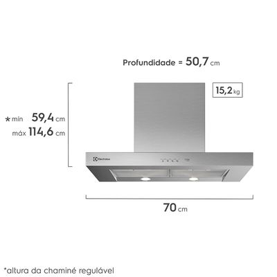 Coifa de Parede Electrolux 70cm Inox com Painel Soft Touch e Filtros de Alumínio Laváveis (70CS) 220V
