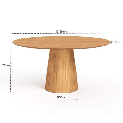 Mesa De Jantar Redonda 160cm Scandi 8 Lugares Lamina Natural De Madeira Mel