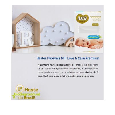 Cotonete Hastes Flexiveis 8 caixas c/ 75 Biodegradável  MILI (Total: 600 hastes)