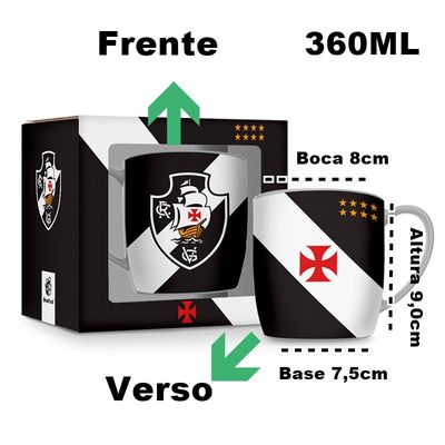 Caneca Porcelana Premium BrasFoot Vasco 01 300 ML Urban Licenciada Branco