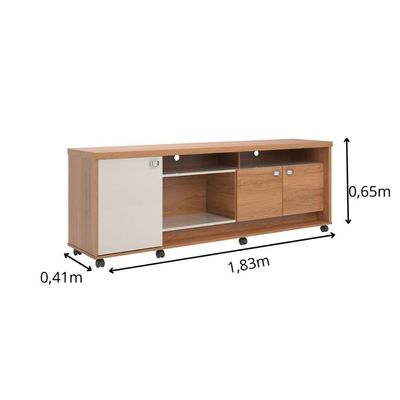 Rack Para Até 70 Polegadas 3 Portas Dallas 1,83m Lukaliam Móveis Jequitiba-off White Perolizado Jequitiba-off White Perolizado