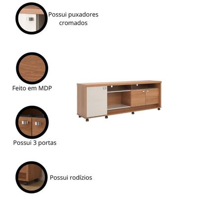 Rack Para Até 70 Polegadas 3 Portas Dallas 1,83m Lukaliam Móveis Jequitiba-off White Perolizado Jequitiba-off White Perolizado