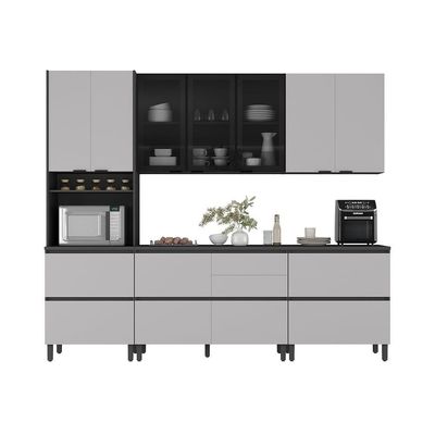 Cozinha Completa Itatiaia Lumina Aéreo 2 Portas 270cm Em Madeira Mdf Grafite-fendi