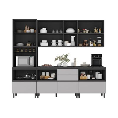 Cozinha Completa Itatiaia Lumina Aéreo 2 Portas 270cm Em Madeira Mdf Grafite-fendi